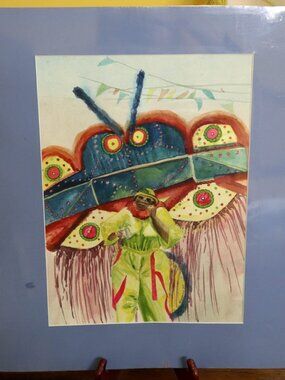 Vtg Loretta Pshsniak Original Watercolor Painting 21"H Caribbean Art Carnival